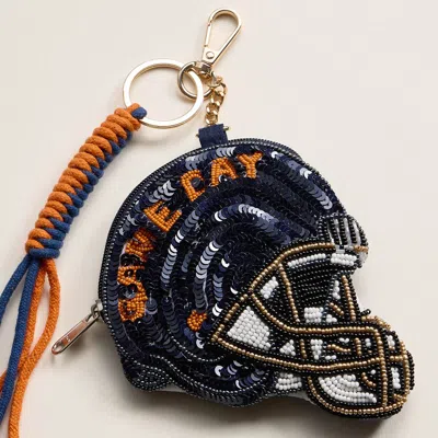 Fashnzfab Auburn Game Day Football Helmet Sequin Seed Beaded Knot Keychain Mini Pouch Bag In Brown