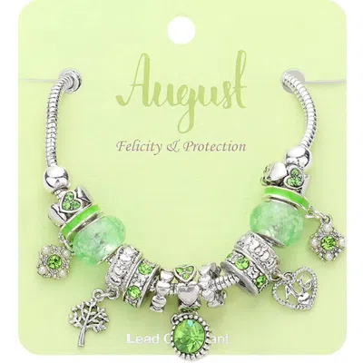 Fashnzfab August - Birthstone Heart Charm Multi Beaded Bracelet Peridot In Silver