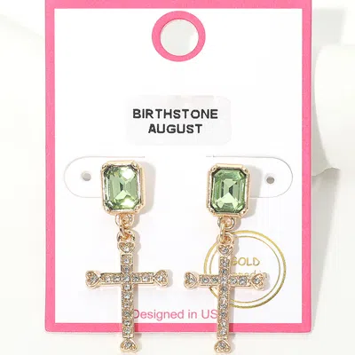 Fashnzfab August - Gold Dipped Birthstone Cross Drop Earrings In Multi