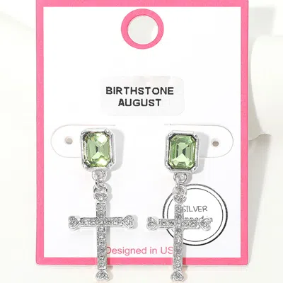 Fashnzfab August - Silver Dipped Birthstone Cross Drop Earrings In Metallic