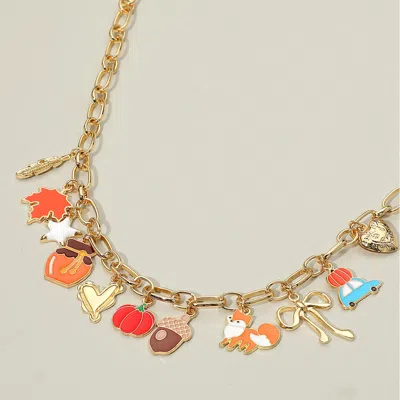 Fashnzfab Autumn Festive Charm Station Paperclip Chain Necklace In Gold