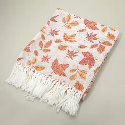 Fashnzfab Autumn Leaf Pattern Harvest Collection Fringe Woven Throw Blanket