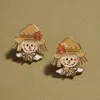 Fashnzfab Autumn Smiling Scarecrow Face Stud Earrings In Gold