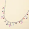 Fashnzfab Awareness Message Pink Ribbon Heart Angel Charm Station Necklace In Silver