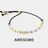 Fashnzfab Awesome Message Morse Code Adjustable Cinch Pull Tie Bracelet Black, Two Tone In Gold