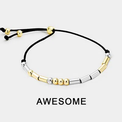 Fashnzfab Awesome Message Morse Code Adjustable Cinch Pull Tie Bracelet Black, Two Tone In Gold