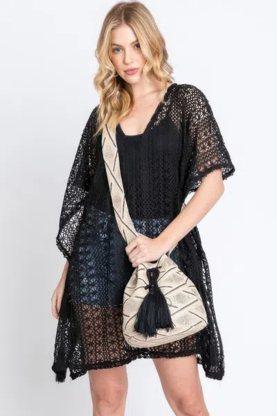 Fashnzfab Aztec Bucket Bag With Aztec Strap In Black