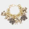 Fashnzfab Aztec Elephant Multi Charm Toggle Bracelet Antique Gold In Silver