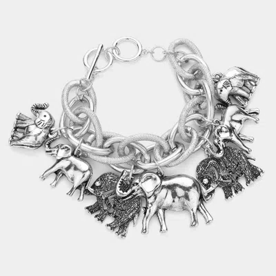 Fashnzfab Aztec Elephant Multi Charm Toggle Bracelet Antique Silver