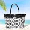 Fashnzfab Aztec Pattern Basket Weave Tote Bag / Shoulder Bag In Black