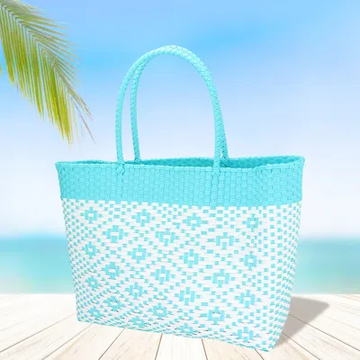 Fashnzfab Aztec Pattern Basket Weave Tote Bag / Shoulder Bag In Blue