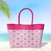 Fashnzfab Aztec Pattern Basket Weave Tote Bag / Shoulder Bag In Pink