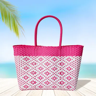 Fashnzfab Aztec Pattern Basket Weave Tote Bag / Shoulder Bag In Pink