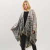 Fashnzfab Aztec Pattern Fringe Ruana Poncho In Black