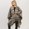 Fashnzfab Aztec Pattern Fringe Ruana Poncho In Black