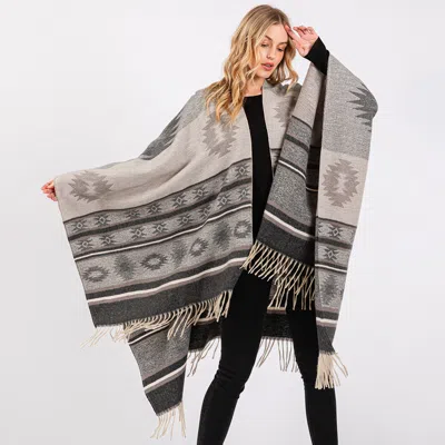 Fashnzfab Aztec Pattern Fringe Ruana Poncho In Multi
