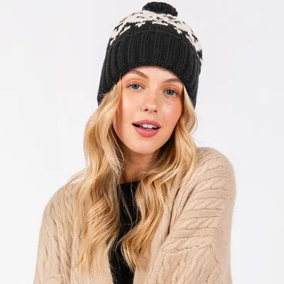 Fashnzfab Aztec Pattern Pom Pom Beanie Hat In Black