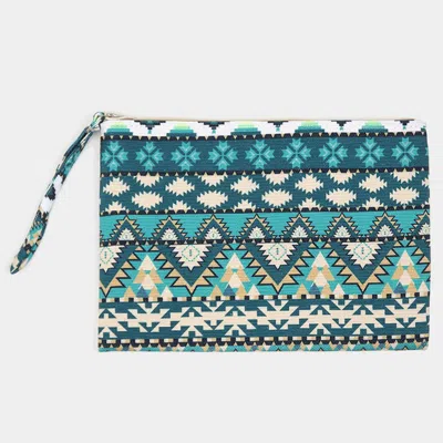 Fashnzfab Aztec Pattern Pouch Clutch Bag In Blue