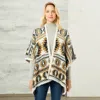 Fashnzfab Aztec Pattern Ruana Poncho In Gray