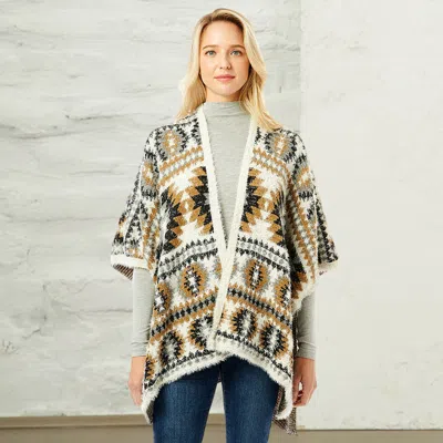 Fashnzfab Aztec Pattern Ruana Poncho In Gray