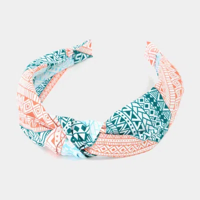 Fashnzfab Aztec Patterned Burnout Knot Headband In Multi