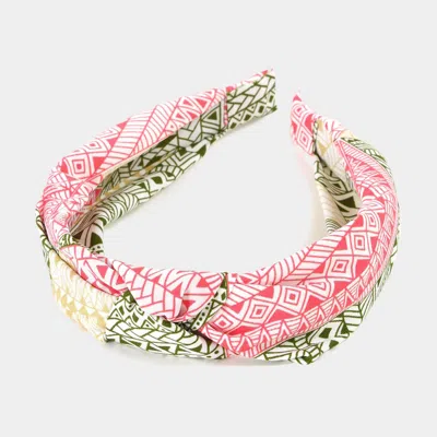 Fashnzfab Aztec Patterned Burnout Knot Headband In Pink