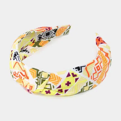 Fashnzfab Aztec Patterned Burnout Knot Headband In Yellow