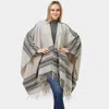 Fashnzfab Aztec Patterned Cape Poncho In Gray