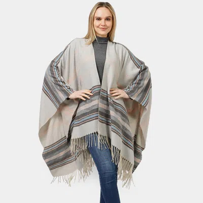 Fashnzfab Aztec Patterned Cape Poncho In Gray