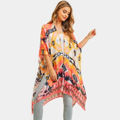Fashnzfab Aztec Patterned Cover Up Kimono Poncho In Multi