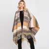 Fashnzfab Aztec Patterned Fringe Ruana Poncho In Purple