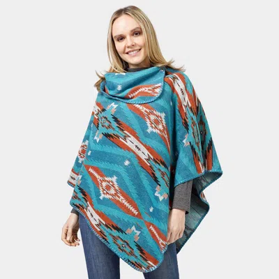 Fashnzfab Aztec Patterned Poncho In Blue
