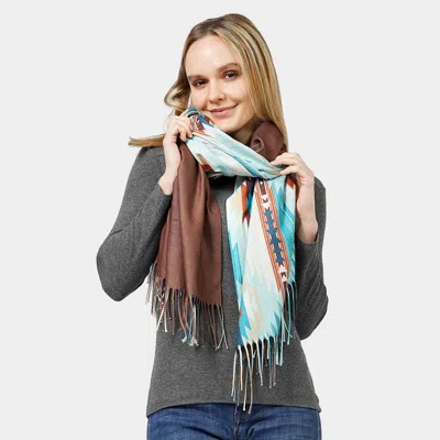 Fashnzfab Aztec Patterned Scarf / Poncho In Blue