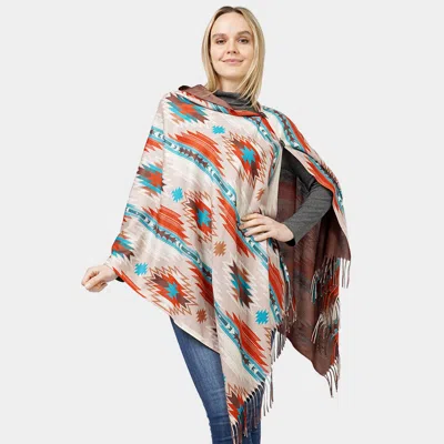 Fashnzfab Aztec Patterned Scarf / Poncho In Sand