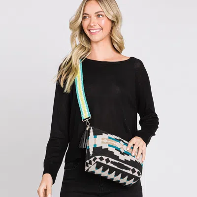 Fashnzfab Aztec Patterned Tassel Crossbody Bag In Blue
