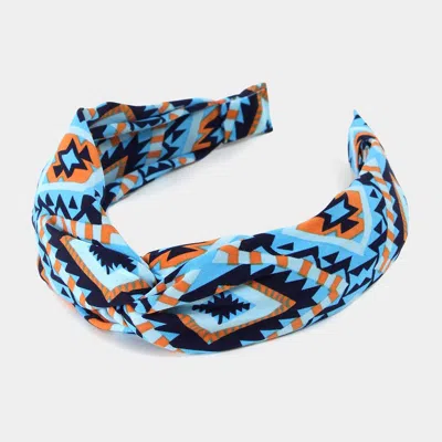 Fashnzfab Aztec Patterned Twisted Headband In Blue