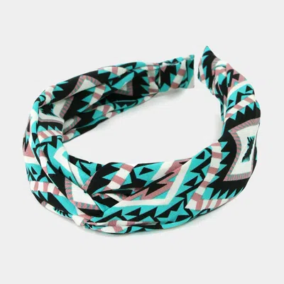 Fashnzfab Aztec Patterned Twisted Headband In Green