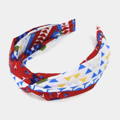 Fashnzfab Aztec Patterned Twisted Headband In Red