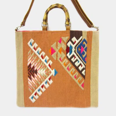 Fashnzfab Aztec Patterned Wood Top Handle Tote/ Crossbody Bag In Orange