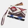 Fashnzfab Aztec Patterned Woven Wristlet Pouch Bag In Brown