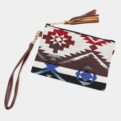 Fashnzfab Aztec Patterned Woven Wristlet Pouch Bag In Brown