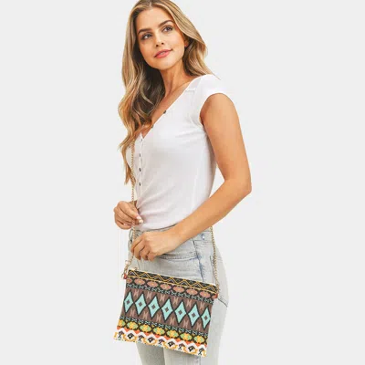 Fashnzfab Aztec Patterned Wristlet Clutch / Crossbody Bag In Brown