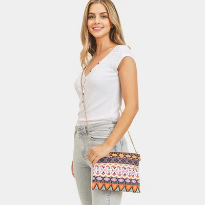 Fashnzfab Aztec Patterned Wristlet Clutch / Crossbody Bag In Orange