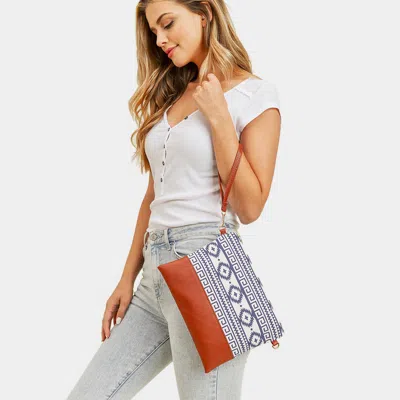 Fashnzfab Aztec Patterned Wristlet Clutch / Crossbody Bag In White