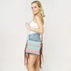 Fashnzfab Aztec Print Tassel Wristlet Clutch Crossbody Bag In Blue