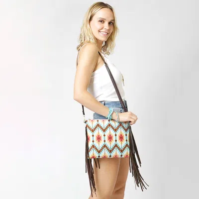 Fashnzfab Aztec Print Tassel Wristlet Clutch Mint Crossbody Bag In Multi