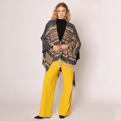 Fashnzfab Aztec Ruana Poncho In Gray