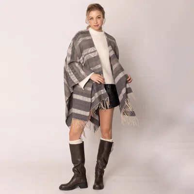 Fashnzfab Aztec Ruana Poncho In Gray