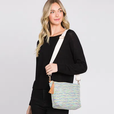 Fashnzfab Aztec Solid Mini Patterned Tassel Crossbody Bag In Green