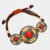 Fashnzfab Aztec Triple Round Cinch Pull Tie Bracelet Gold, Red In Multi